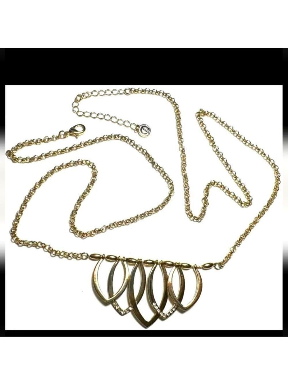 Vintage Necklace Signed CATO C 1946 Gold Tone Chain Rhinestone Tear Drop 29'-32'